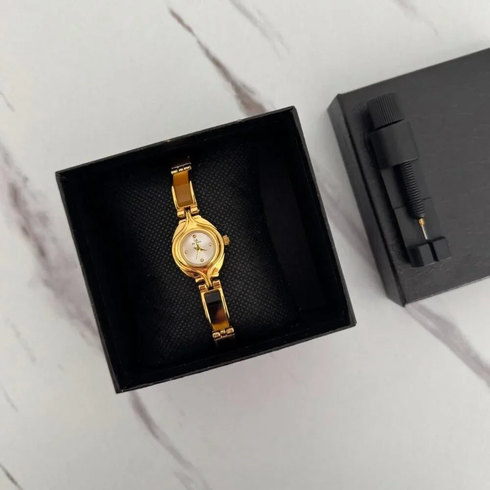 Sku0265 Retro Gold Brown Inserts‎ Women Casual Watch stainless steel + gift bag
